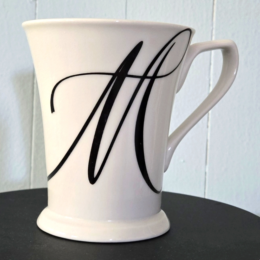 Monogrammed White Mug with Black Lettering